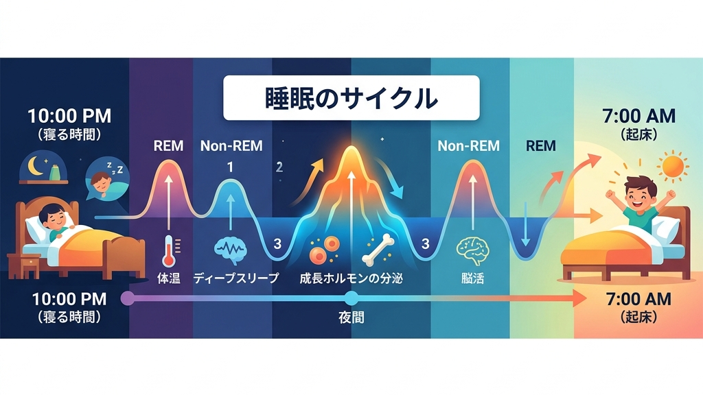 睡眠のサイクルと成長ホルモンの分泌タイミング