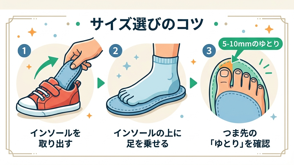 インソールを取り出して足のサイズと合わせる確認方法
