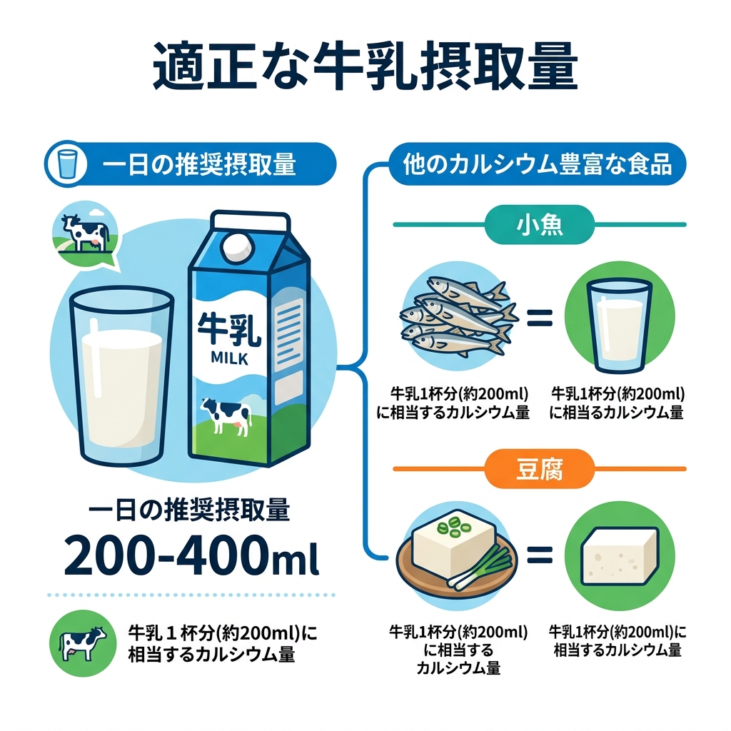 1日の推奨牛乳摂取量と他のカルシウム・マグネシウム・鉄分豊富な食品の適正比率